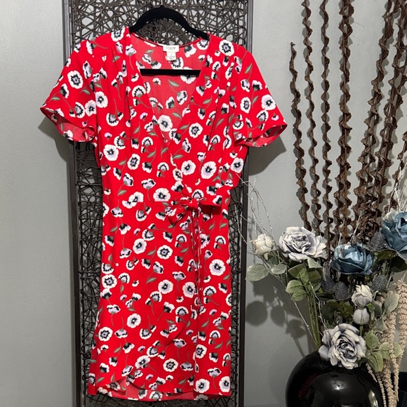 J.Crew Red Anemone Floral True Wrap Dress Size 4 - Picture 4 of 9